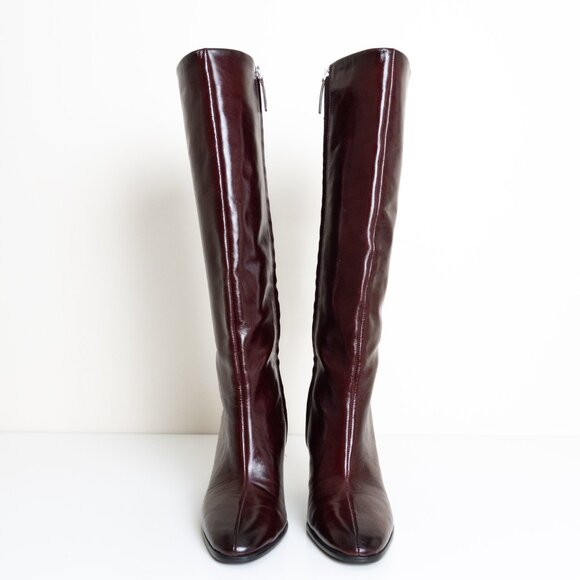 Zara Leather Boots Burgundy Wide Heel Tall Classy EU 42 - Picture 6 of 16